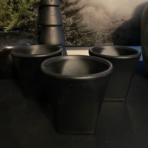 Set Of 3 Black Ceramic Planters.